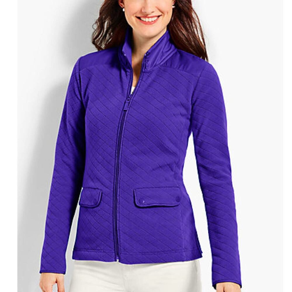 Talbots Purple Fleece Jacket Athletic Diamond Texture Full Zip XS/2